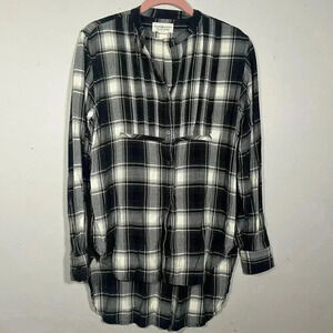 Ralph Lauren Denim & Supply Black Cream Plaid Flannel Women’s Top Size Large EUC